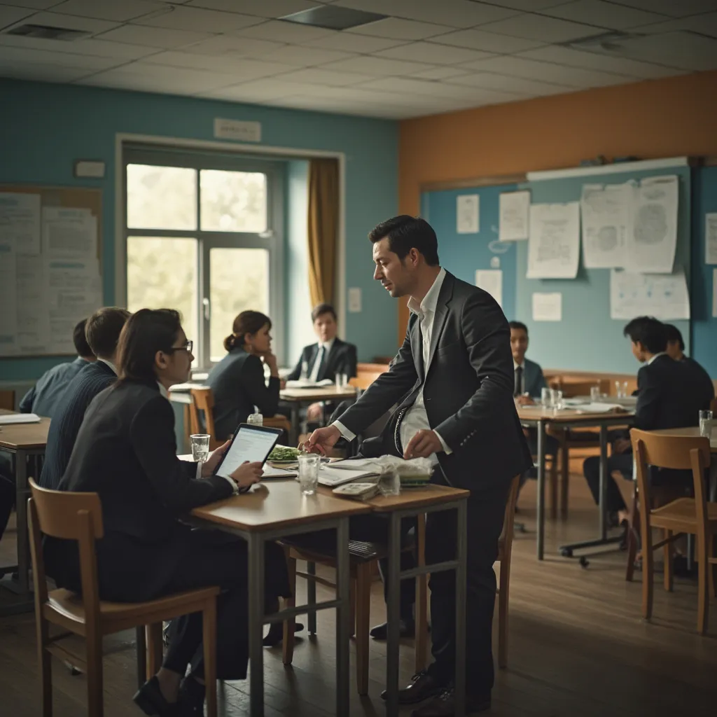 Lernende in einem Sprachkurs, modernes Klassenzimmer